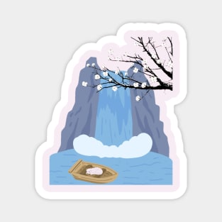 Sleeping cat under blooming tree Magnet