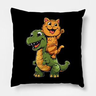 Cat Dinosaur City Pillow