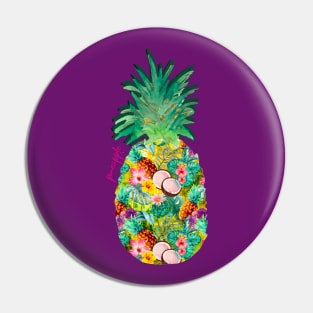 tropical pineapple exotic botanical illustration with floral tropical fruits, yellow fruit pattern over a Pin