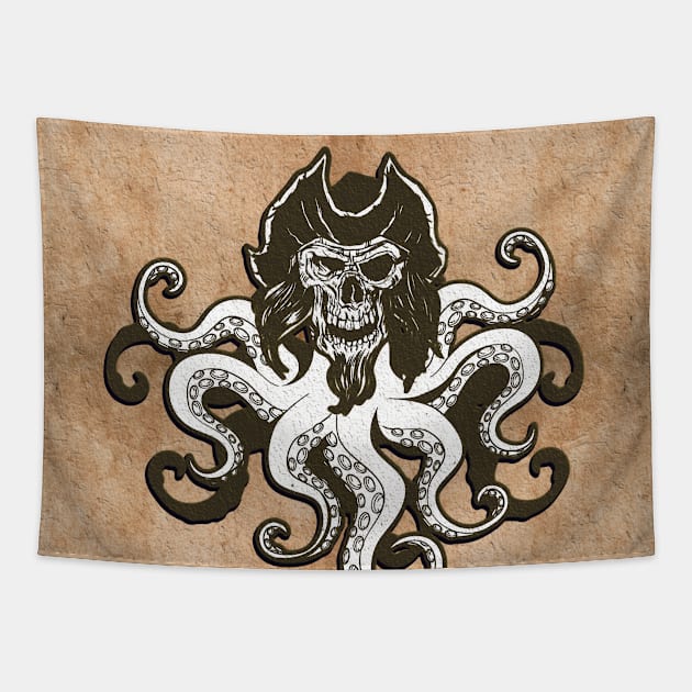 Pirate octopus captain horror skull Tapestry by KK-Royal