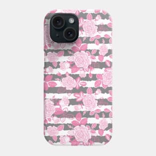 Pretty Pink Roses Bunch on Grey Stripes Phone Case