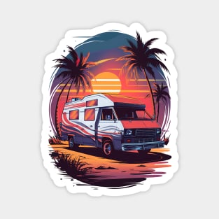 Vintage Camper Van Tropical Sunset Magnet