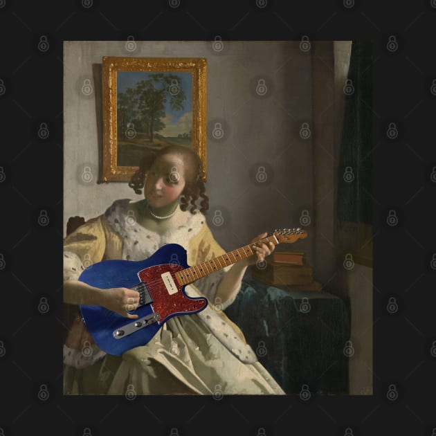 Girl with Guitar - Moody Maximalism Oil Painting by thejamestaylor