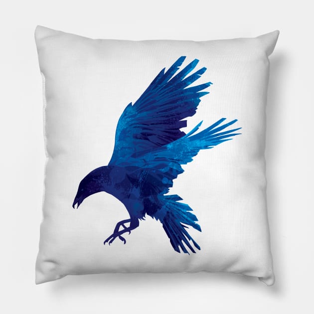 Raven Flying Digital Painting Pillow by polliadesign