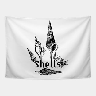 Black and White Typographic Shell Design Tapestry