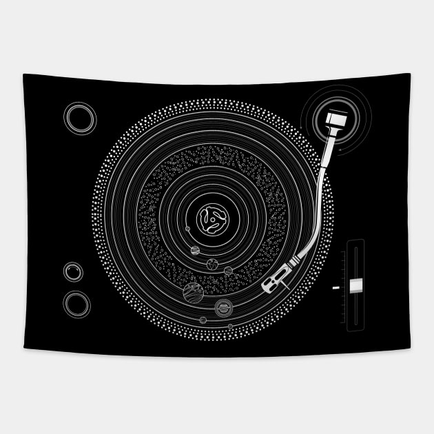 Space DJ T-Shirt - Solar System Retro Turntable EDM Tapestry by Vector Deluxe