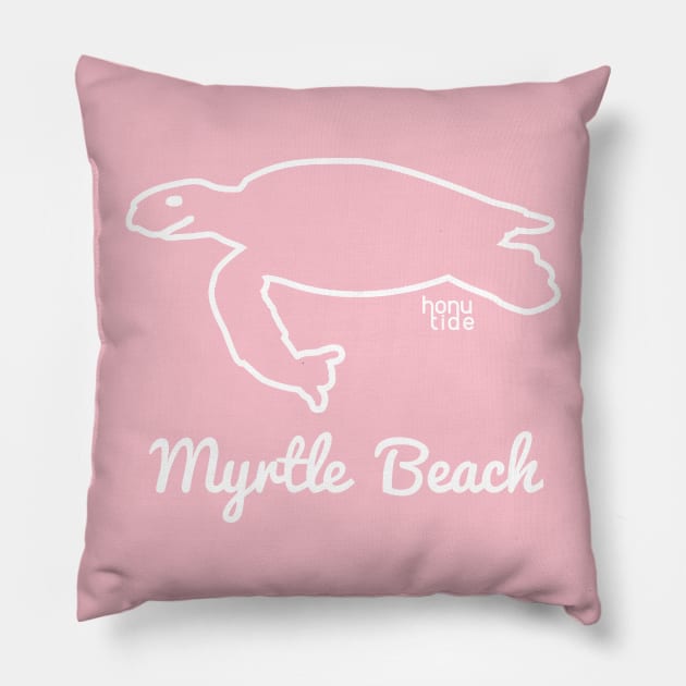 Honu Tide - White Outline Myrtle Beach South Carolina Pillow by ThisIsFloriduhMan