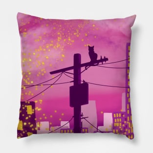 Pink Tints Fireflies Pillow