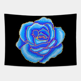 Pixel Golden Blue Rose Tapestry