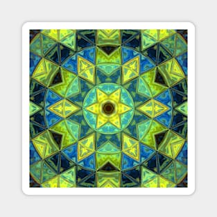 Mosaic Kaleidoscope Flower Blue and Yellow Magnet