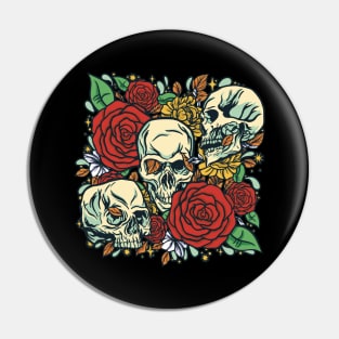 Skulls, Leaves and Roses design Pin