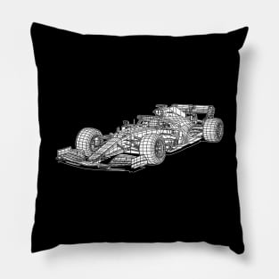 White Formula 1 Car Blueprint Sketch Art Pillow