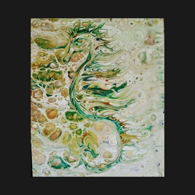Green and gold seahorse by Annabellepaints
