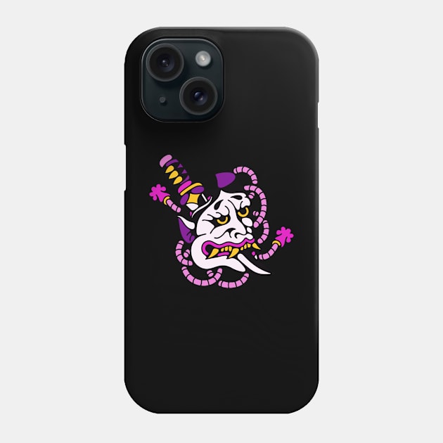 Hannya oni and sword purple Phone Case by Bojes Art