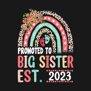 Promoted To Big Sister Est 2023 Leopard Rainbow Mother's Day T-Shirt