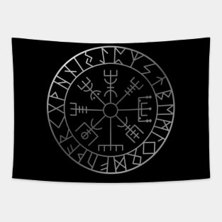 Vikings Vegvisir, Protection runes and compass in silver Tapestry