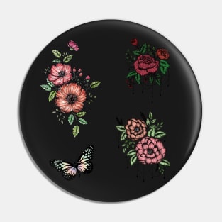 Colorful floral sketch sticker Pin