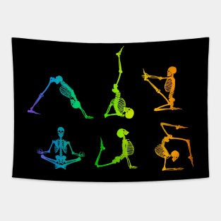 Funny Skeleton Yoga Poses Rainbow Skeleton Fitness Tapestry