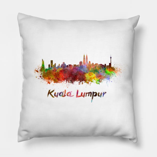 Kuala Lumpur skyline in watercolor Pillow by PaulrommerArt