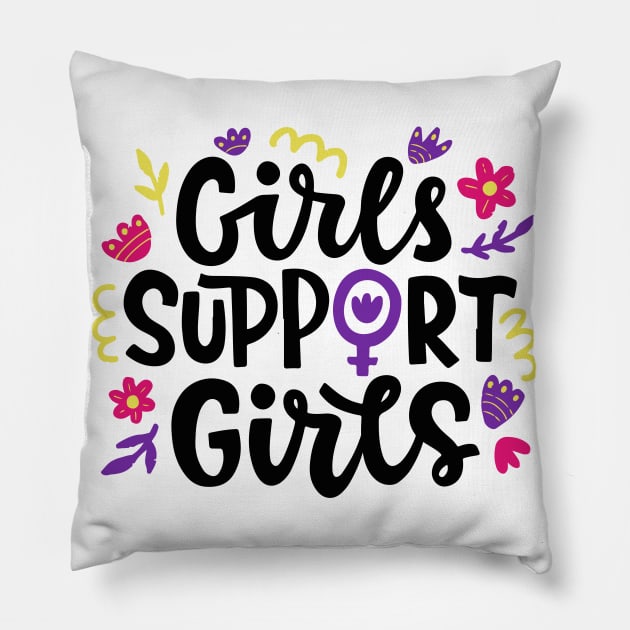 Girls Support Girls Simple Typography Gift Pillow by BadDesignCo