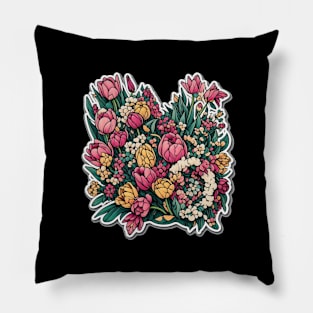 Tulip Positive Vintage Retro Tulips Minimalist Pillow