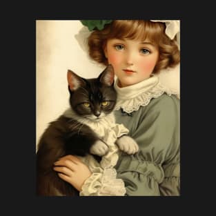 Vintage Halloween Girl and Black Cat T-Shirt