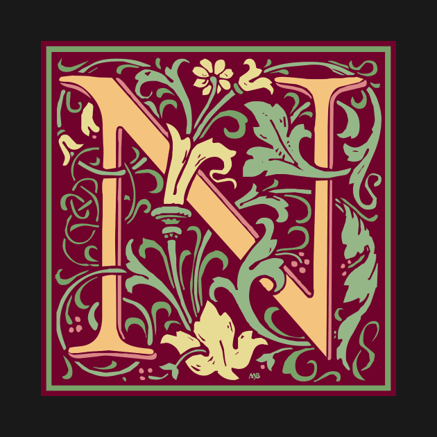 William Morris Vintage Letter N by MatchbookGraphics