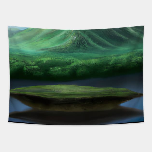 Flying Island Outer Space Tapestry by maxcode