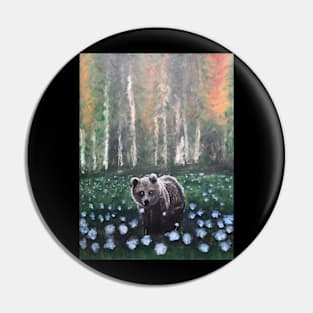 Autumn Morning in a Forest Bear Flowers and Blowers Peace Harmony with Nature Pin