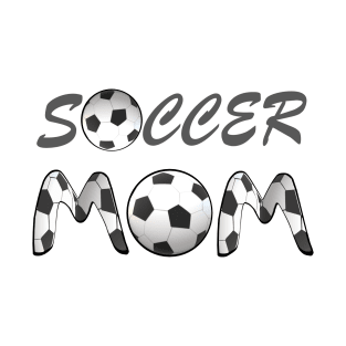 Soccer Mom. Soccer Balls and Black and White Soccer Patterned Letters. (White Background) T-Shirt