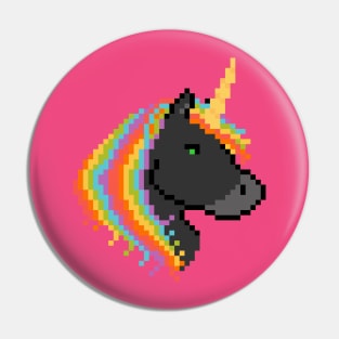 Pixel Black Unicorn with Rainbow Mane Pin