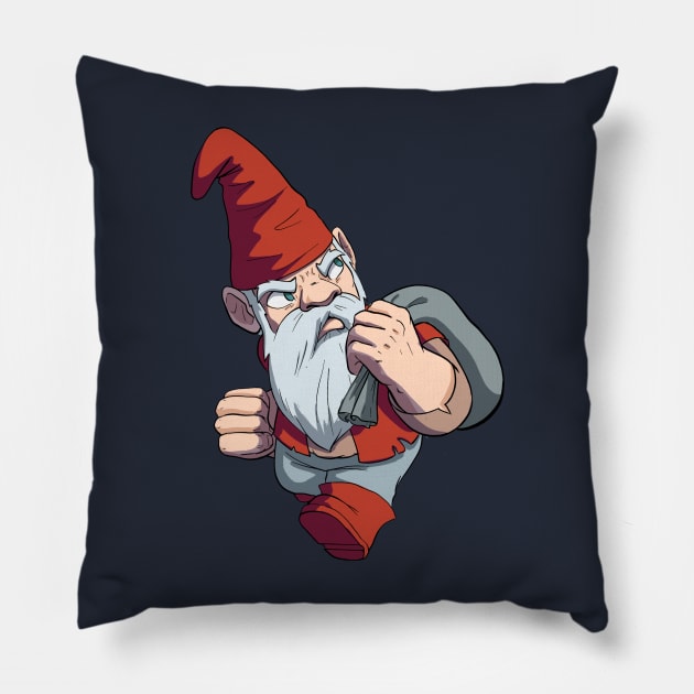 Grumpy Gnome in Bright Red Pillow by PaperRain