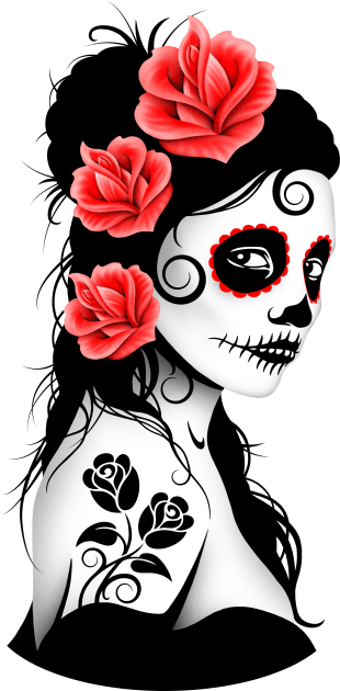 Red Day of the Dead Sugar Skull Girl Kids T-Shirt by jeffbartels