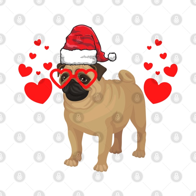 Santa Hat-Wearing Pug Dog Funny Christmas Holiday by Contentarama