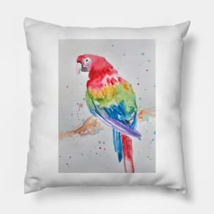 Macaw Parrot Watercolor Painting - Rainbow Coloured Pillow