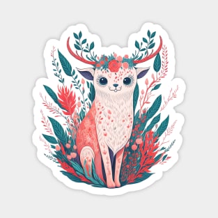 A deer in pastel colors surrounded by a flowery garden Magnet