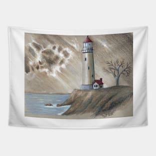 Stormy Lighthouse Tapestry