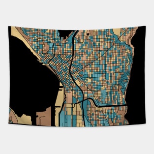 Seattle Map Pattern in Mid Century Pastel Tapestry