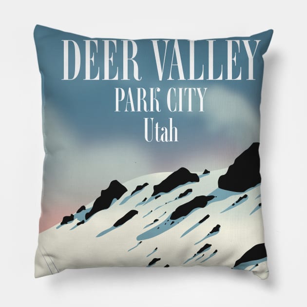 Deer Valley, park city, Utah, ski poster Pillow by nickemporium1