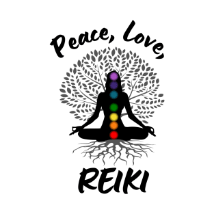 Peace, Love, Reiki - black lettering T-Shirt