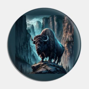 Canyon Guardian: Mystical Bison Digital Art Pin
