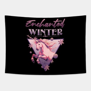 Enchanted Winter 80s Retro Unicorn Tapestry