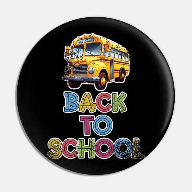 Back to School Yellow School Bus Distressed Pin by DanielLiamGill