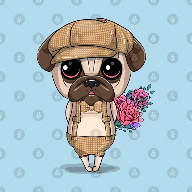 Cute pug dog with flowers by sharukhdesign