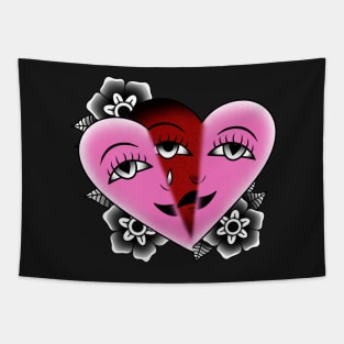 Traditional Tattoo Crying Heart Mask Tapestry