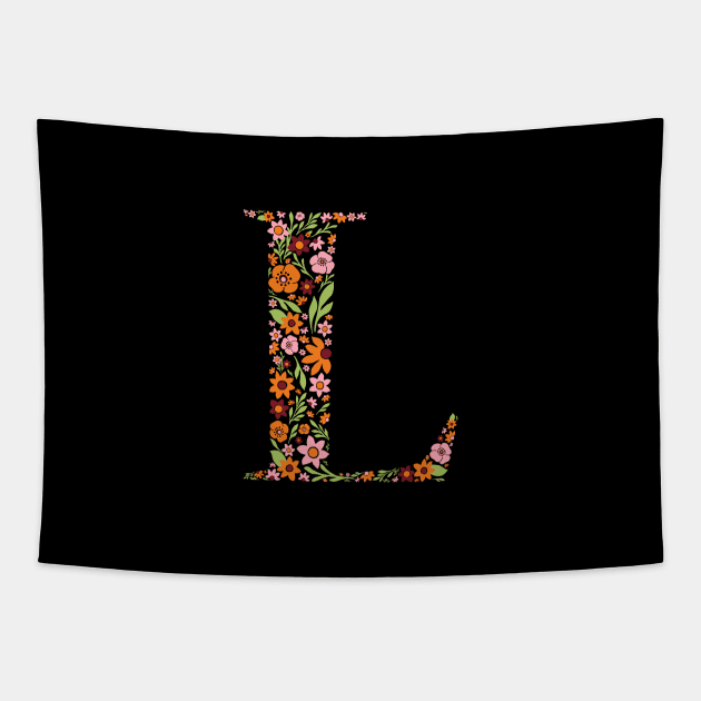 Retro Floral Letter L Tapestry by zeljkica