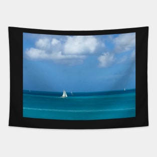 White Sailboat in Antigua Tapestry