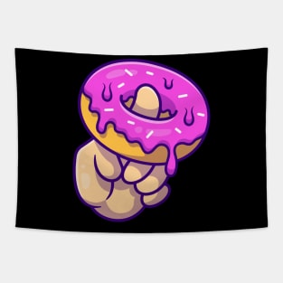 Doughnut With Hand Cartoon Illustration Tapestry