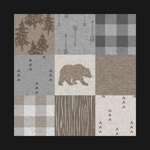 Bear Patchwork - Rustic Neutrals by SugarPineDesign