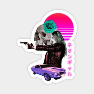 Neon Girl Vaporwave Synthwave aesthetic Magnet